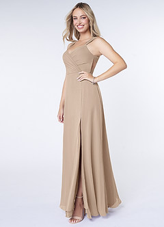 Azazie Nahrin Jurken voor bruidsmeisjes Jurk van Chiffon met A-Lijn V-hals Gevouwen Taupe image3
