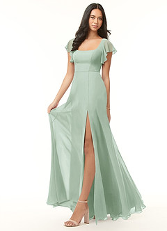 Azazie Bondi Bridesmaid Dresses Agave A-Line Ruffled Chiffon Dress image4