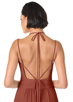 Azazie Farren Bridesmaid Dresses Auburn A-Line Pleated Chiffon Convertible Dress image6