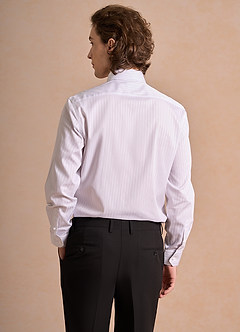 front Aiden Deep Purple Black 100% Cotton Non-Iron Striped Dress Shirt