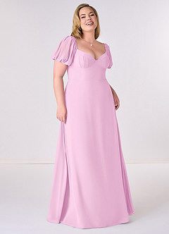 Barbie ♥ Azazie Robes de demoiselle d'honneur Robe Trapèze en Mousseline de soie Plissée Rose Bonbon image7
