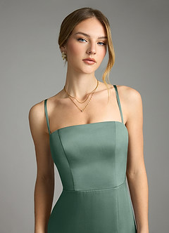 Azazie Wren Bridesmaid Dresses Eucalyptus A-Line Strapless Stretch Satin Convertible Dress image3