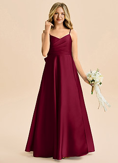 Azazie Rumi Junior Linia A Pofałdowany Satyna elastyczna Długość podłogi Młodsza druhna Sukienka image4