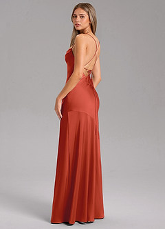 Azazie Grata Bridesmaid Dresses Rust Sheath Side Slit Stretch Satin Dress image7