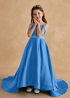 Azazie Jodi vestidos de niña de las flores Vestido de Azul Grisaceo de Satin Mate de Corte En A image5
