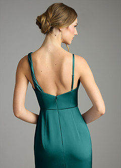 Azazie Samara Abiti da Damigella Abito Sirena in Raso Elasticizzato Plissettato Verde Pavone image6