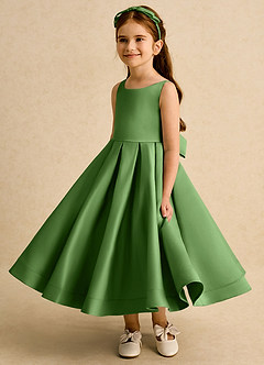 Azazie Babs vestidos de niña de las flores Vestido de Albahaca de Satin Mate de Corte Princesa con Plisado image5
