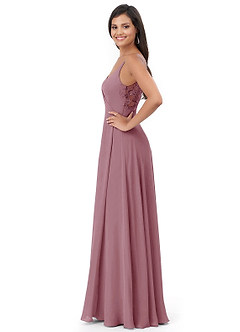 Azazie Lennon Bridesmaid Dresses Vintage Mauve A-Line Lace Chiffon Dress image3