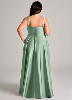 Azazie Shaude Bridesmaid Dresses Agave A-Line Pleated Stretch Satin Dress image13