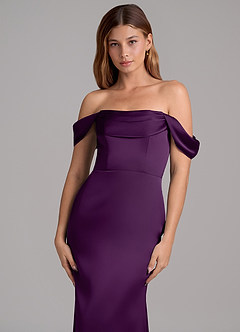 Azazie Miley Bridesmaid Dresses Grape Mermaid Off the Shoulder Stretch Satin Convertible Dress image2