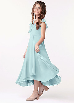 Azazie Posie Junior Sea Glass A-Line Ruched Chiffon Dress image1