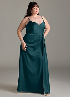 Azazie Brielle Bridesmaid Dresses Pine A-Line Cowl Spaghetti Straps Stretch Satin Dress image9