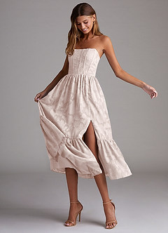 Azazie Delphina Bridesmaid Dresses Blushing Pink A-Line Strapless Floral Burnout Convertible Dress image4