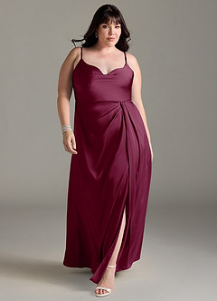 Azazie Brielle Bridesmaid Dresses Mulberry A-Line Cowl Spaghetti Straps Stretch Satin Dress image8