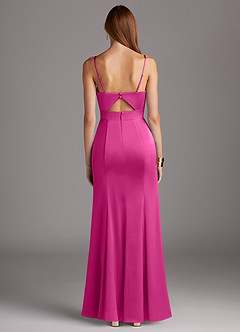 Azazie Shania Vestidos de damas de honor Vestido de Fucsia de Satén Elástico de Corte Recto con Cuello en V Plisado image2