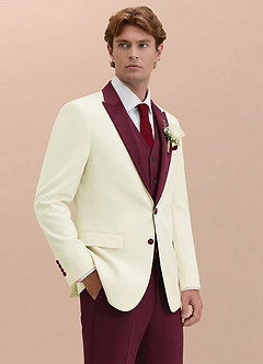 front Adrian Burgundy Shawl Lapel Structured Stretch Tuxedo Jacket