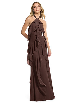 Azazie Velma Bridesmaid Dresses Ganache A-Line Side Slit Chiffon Dress image3