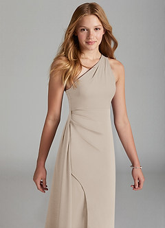 Azazie Maron Junior Frost A-Line Pleated Stretch Satin Dress image3