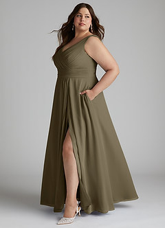 Azazie Karina Bridesmaid Dresses Willow Green A-Line Pleated Chiffon Dress image7