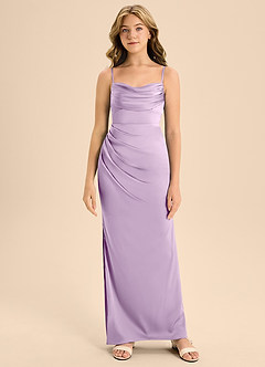 Azazie Mai Junior A-Linie Herzausschnitt Stretch-Satin Kleid Frostiges Flieder image5