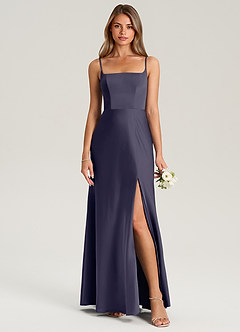 Azazie Lidia Jurken voor bruidsmeisjes Jurk van Stretch Satijn met Zeemeermin Zijsplit Stormachtig image11