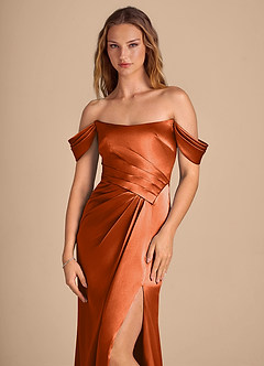 Azazie Shea Vestidos de damas de honor Vestido de Naranja Quemada de Satén Metálico de Corte Sirena Convertible con Vestidos sin tirantes image6