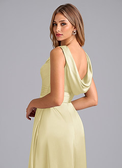Azazie Karina Robes de demoiselle d'honneur Robe Trapèze en Satin extensible Plissée Sorbet Citron image2