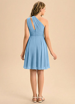 Azazie Charlize Junior Steel Blue A-Line Pleated Chiffon Dress image2
