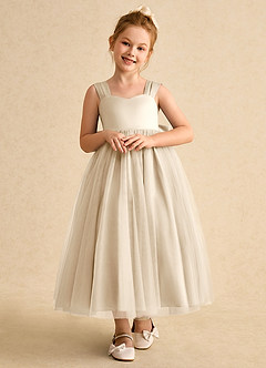 Azazie Chickadee Flower Girl Dresses Champagne Ball-Gown Sweetheart Neckline Matte Satin Dress image5