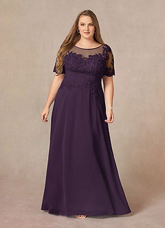 Azazie Raissa Abiti per la Madre della Sposa Abito A-Line in Chiffon Pizzo Prugna image12