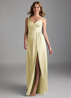 Azazie Chanel Final Sale Lemon Sorbet A-Line Pleated Stretch Satin Dress image1