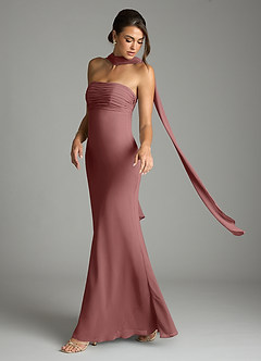 Azazie Saylor Vestidos de damas de honor Vestido de Rosa Del Desierto de Gasa de Corte Sirena con Sin tirantes image8