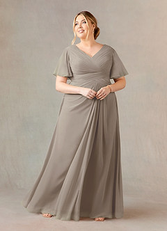 Azazie Morning Glory Mother of the Bride Dresses Taupe A-Line V-Neck Ruched Chiffon Dress image5