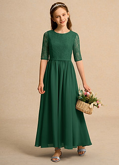 Azazie Pippin Junior Formal vestidos de niña de las flores Vestido de Verde Oscuro de Encaje de Corte En A image1