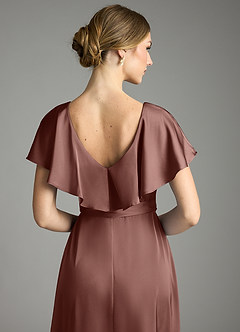 Azazie Lainey Bridesmaid Dresses Espresso A-Line with Pockets Stretch Satin Dress image2
