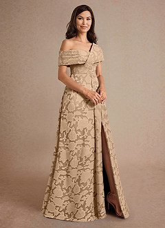 Azazie Milton Kleider für die Brautmutter A-Linie Plissee Blumen-Burnout Kleid Champagner image3