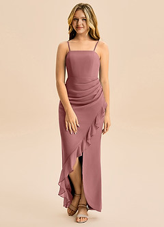 Azazie Buzzy Junior Robe Fourreau en Mousseline de soie Plissée Rose Du Désert image4