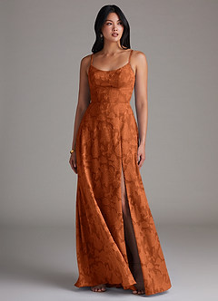 Azazie Moira Suknie dla druhen Linia A Rozcięcie z boku Kwiatowe wypalenie Do ziemi Sukienka image4