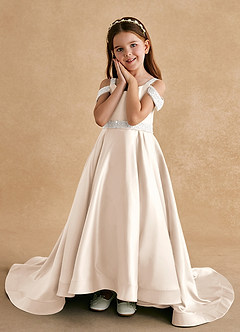 Azazie Jodi Flower Girl Dresses White Alabaster A-Line Matte Satin Dress image5