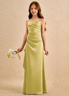 Azazie Cannoli Girls Formal Robe Demoiselle D'honneur Fillette Robe Trapèze en Satin extensible Plissée Canari image4