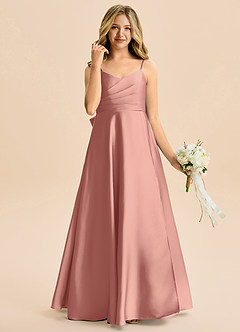 Azazie Rumi Junior Linia A Pofałdowany Satyna elastyczna Długość podłogi Młodsza druhna Sukienka image4