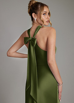 Azazie June Bridesmaid Dresses Olive Sheath Stretch Satin Dress image7