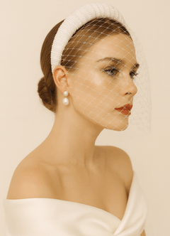front Bridal Pearl Veil Headband