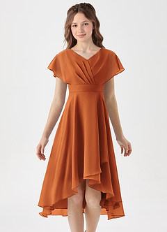 Azazie Graciela Junior Cinnamon A-Line Pleated Chiffon Dress image3