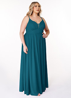 Azazie Rayna Final Sale Ink Blue A-Line V-Neck Pleated Chiffon Dress image10