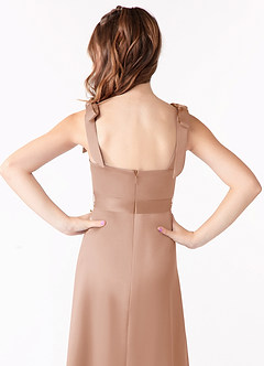 Azazie Barbara Junior Champagne Rose A-Line Bow Matte Satin Dress image4