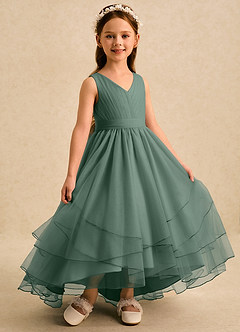 Azazie Seraphina Flower Girl Dresses Eucalyptus A-Line Pleated Tulle Dress image3