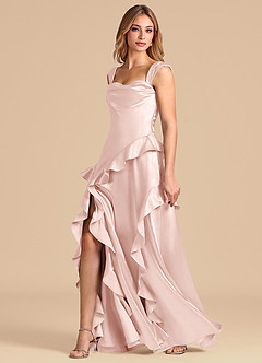 Azazie Sloane 신부 들러리 드레스 A라인 스윗하트 네크라인 메탈릭 새틴 바닥 길이 드레스 image4