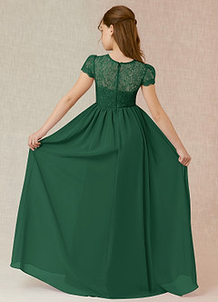 Azazie Delevingne Junior Dark Green A-Line Lace Chiffon Dress image2