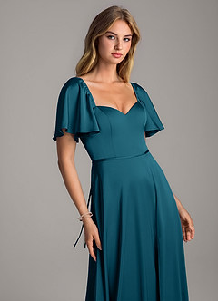 Azazie Chloe Bridesmaid Dresses Ink Blue A-Line Sweetheart Neckline Stretch Satin Dress image6